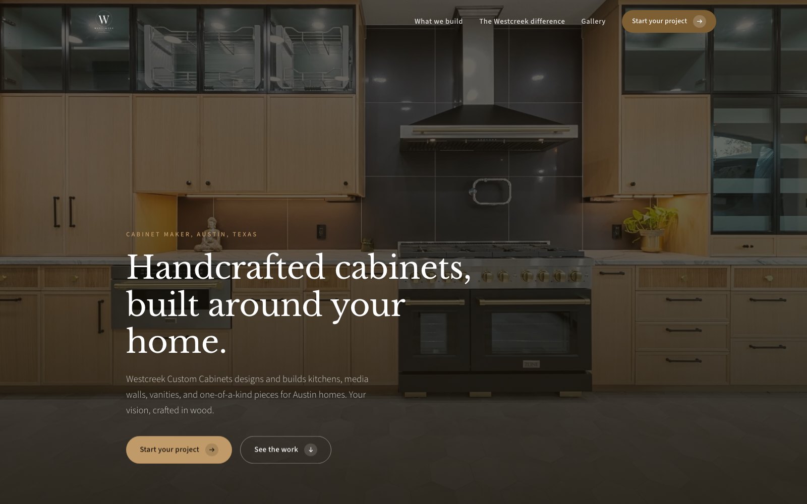 The new Westcreek Custom Cabinets homepage concept
