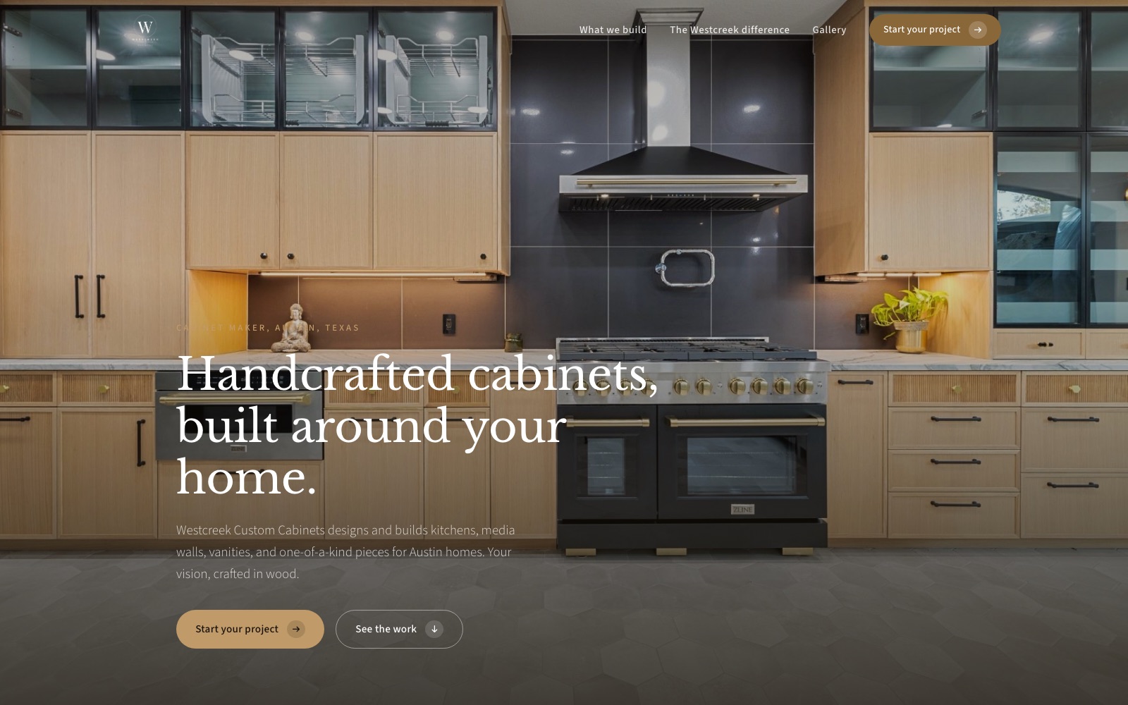 The new Westcreek Custom Cabinets homepage concept