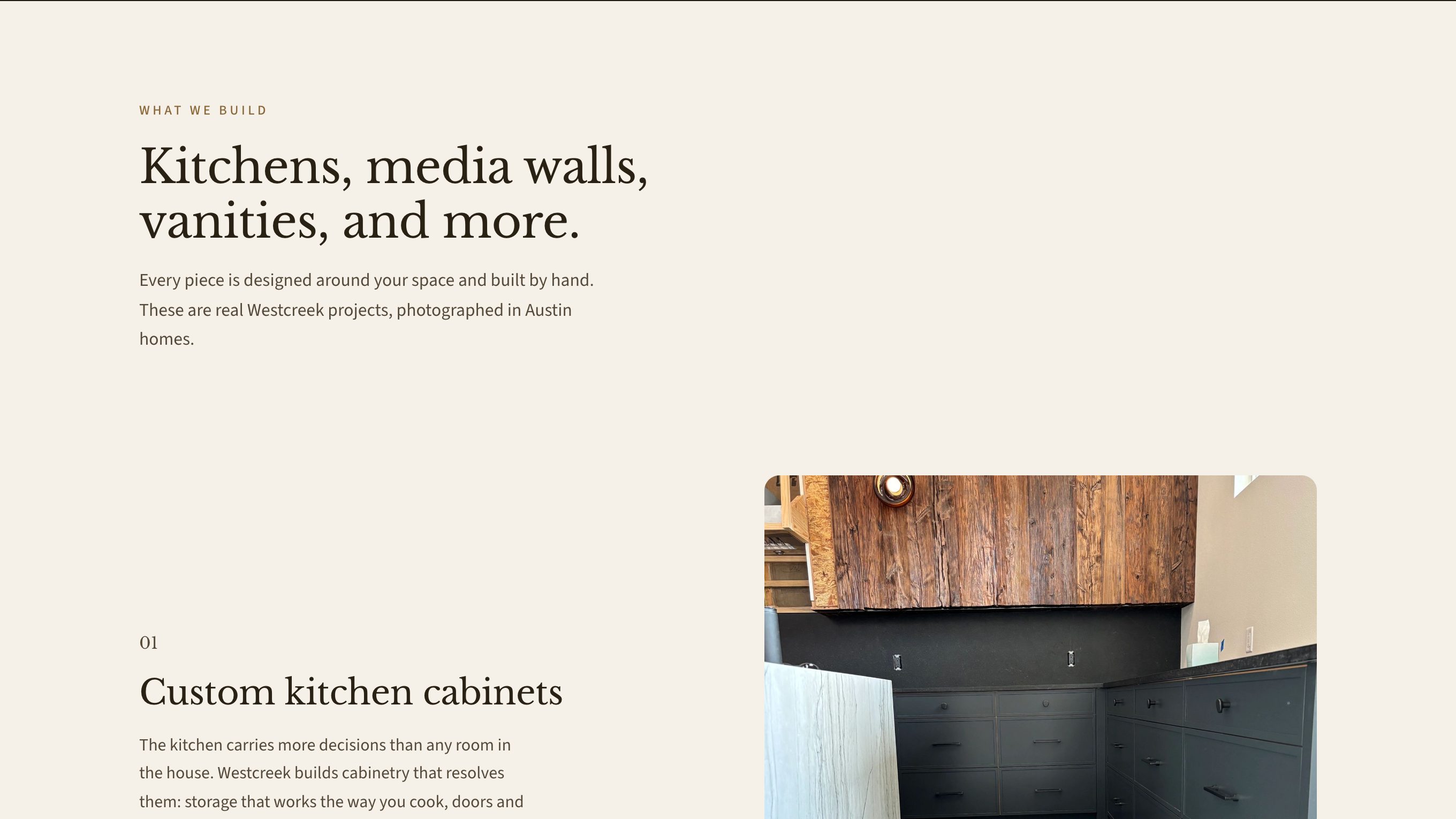 The what we build section of the new homepage
