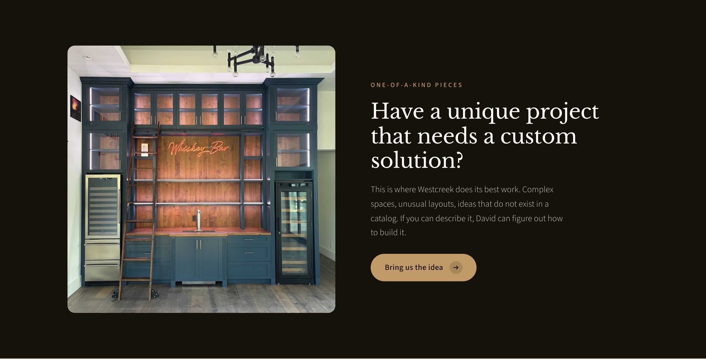The whiskey bar spotlight section of the new homepage